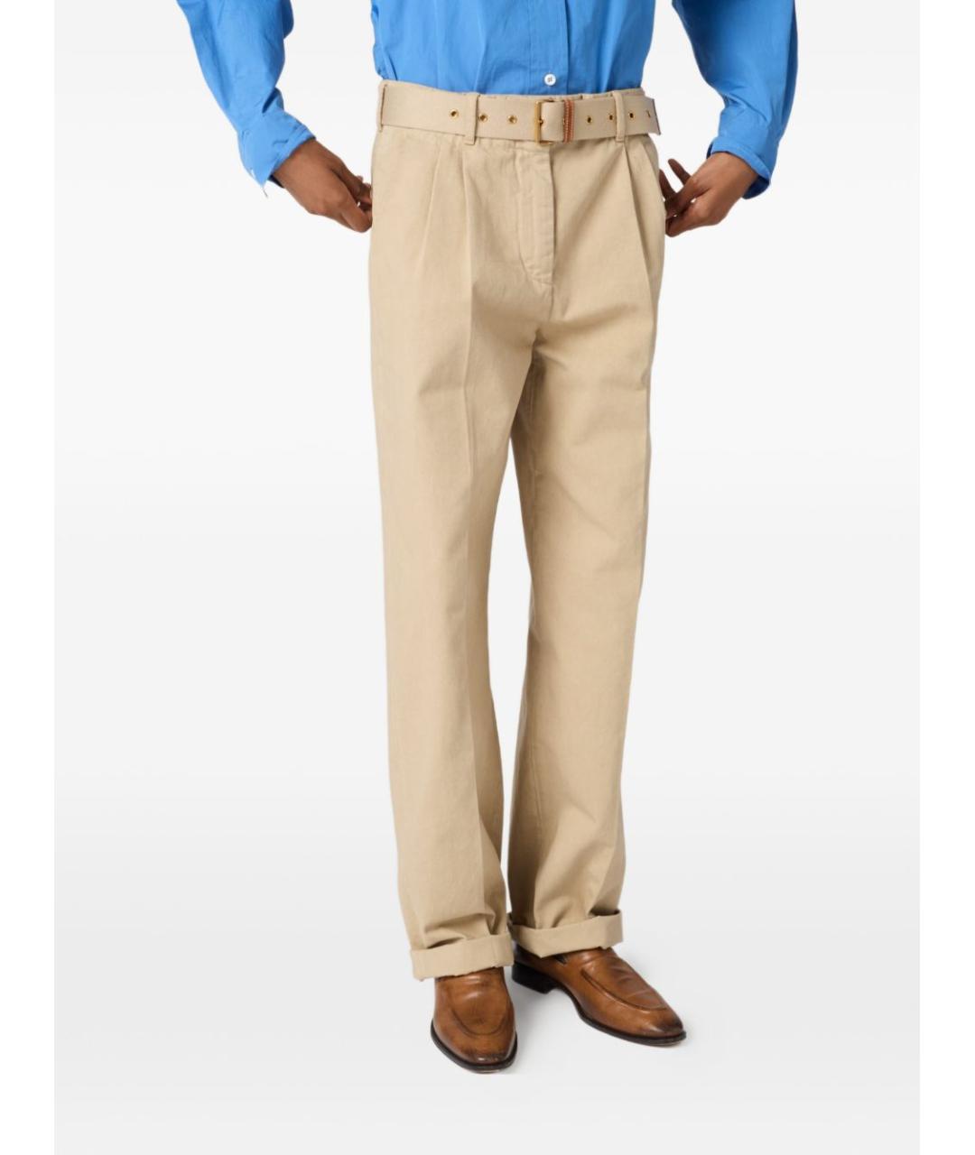MIU MIU Бежевые хлопковые прямые брюки, фото 3