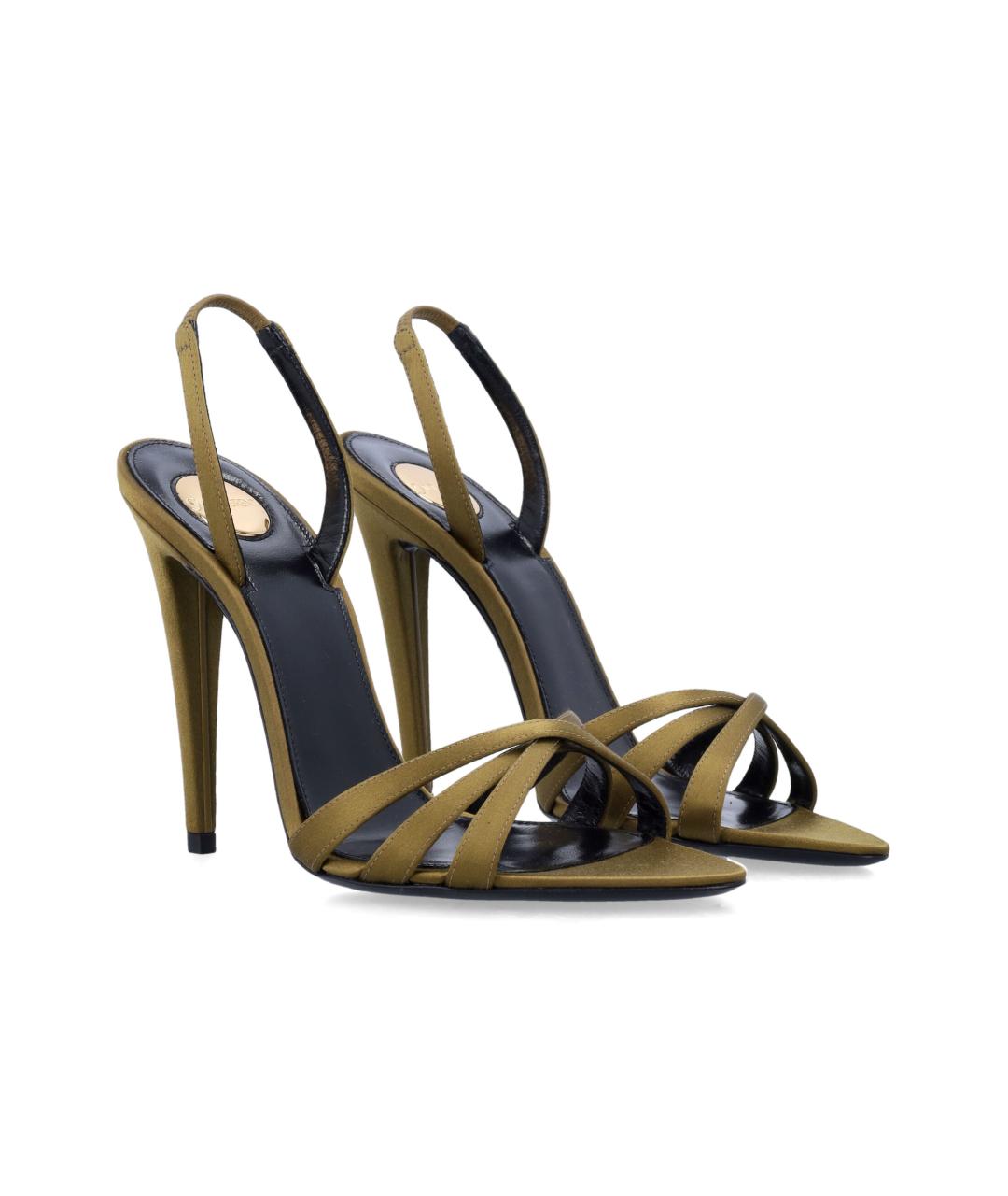 SAINT LAURENT Хаки текстильные босоножки, фото 2