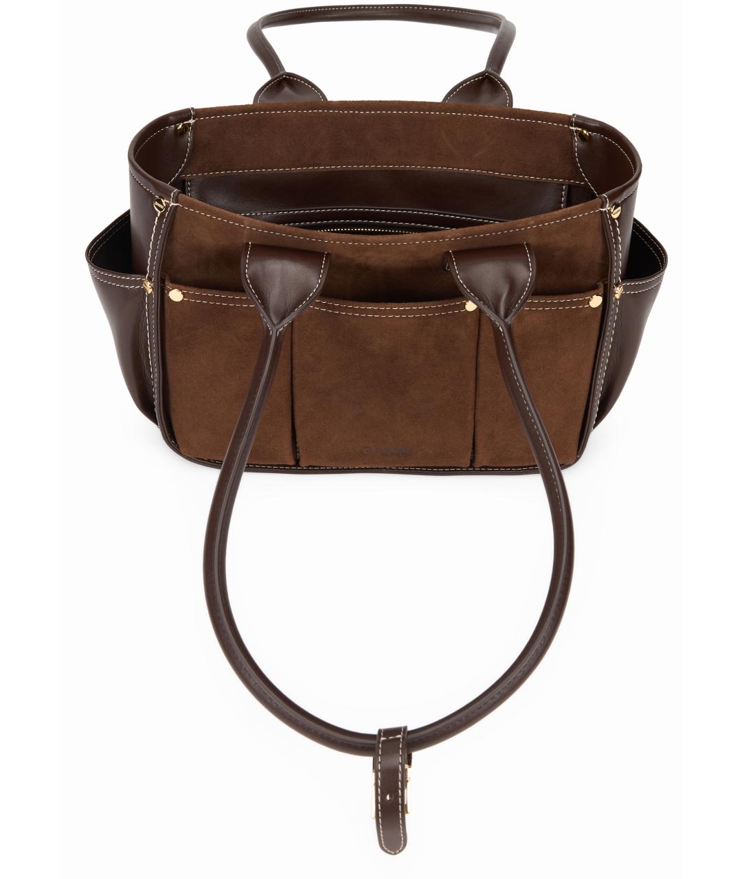GANNI Коричневая синтетическая сумка с короткими ручками, фото 4