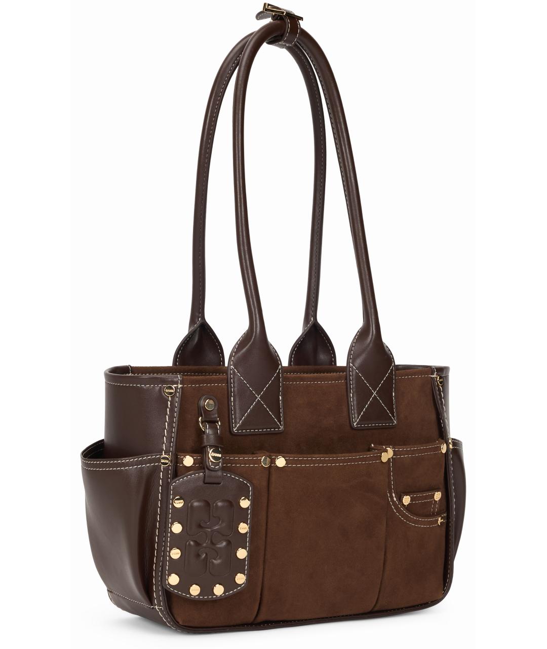 GANNI Коричневая синтетическая сумка с короткими ручками, фото 2