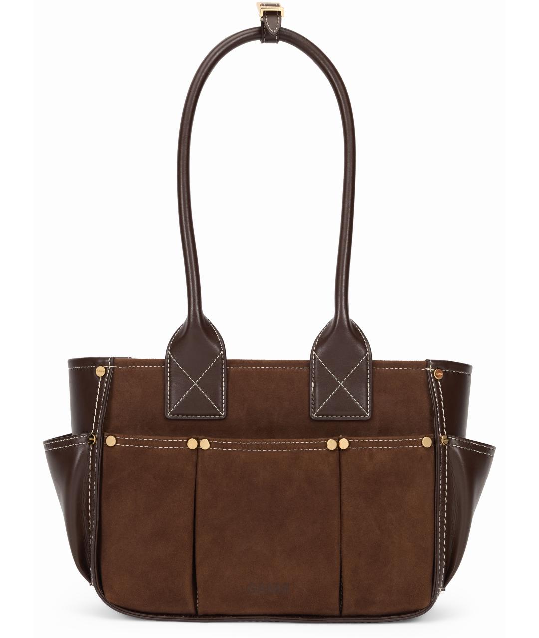 GANNI Коричневая синтетическая сумка с короткими ручками, фото 3