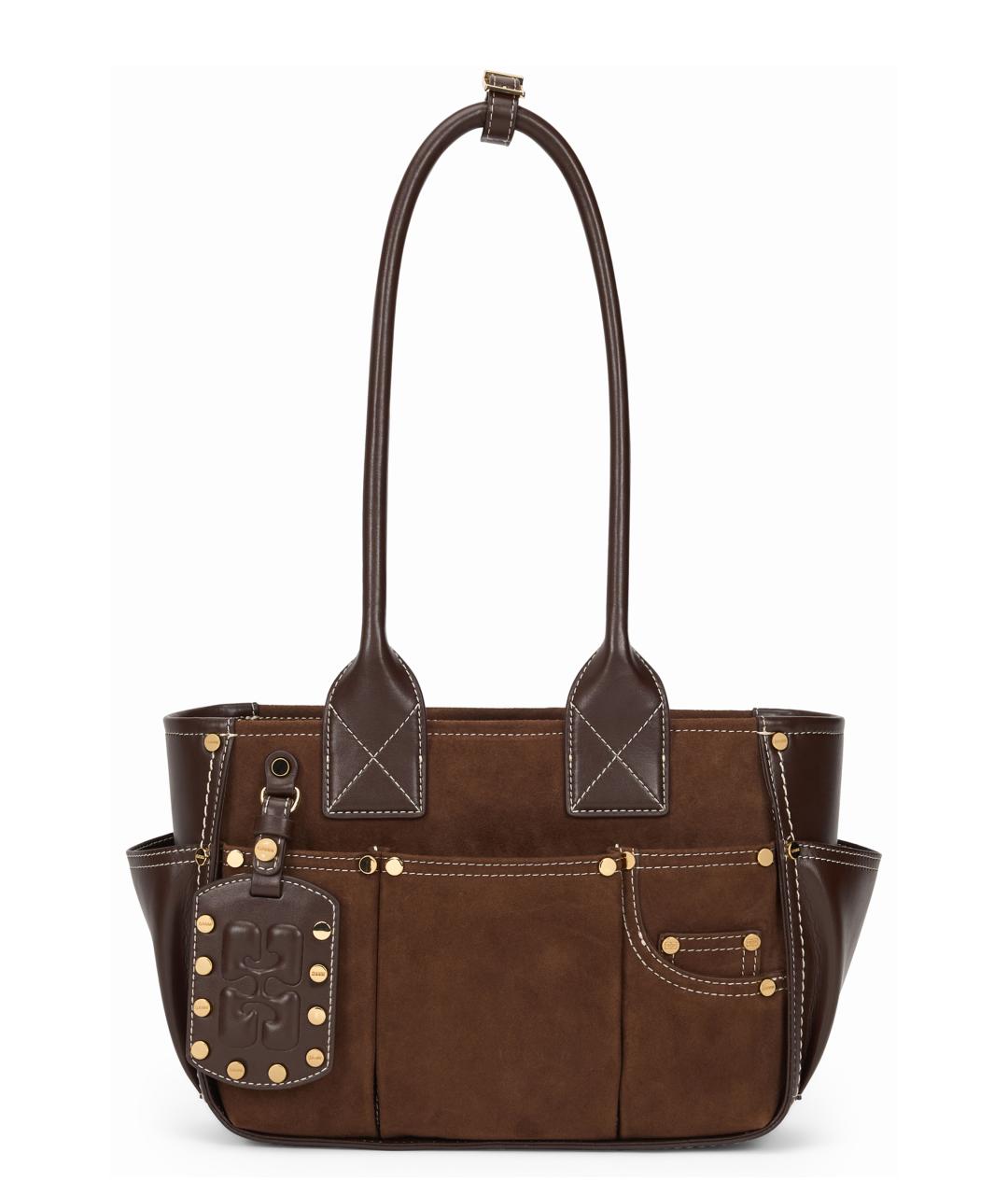 GANNI Коричневая синтетическая сумка с короткими ручками, фото 1