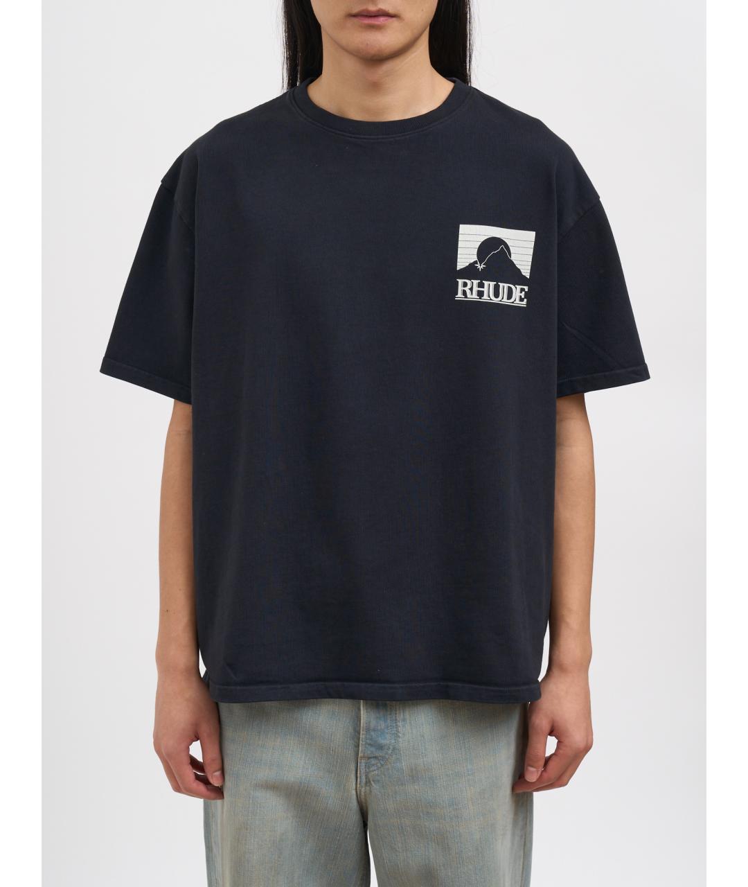 RHUDE Черная хлопковая футболка, фото 5