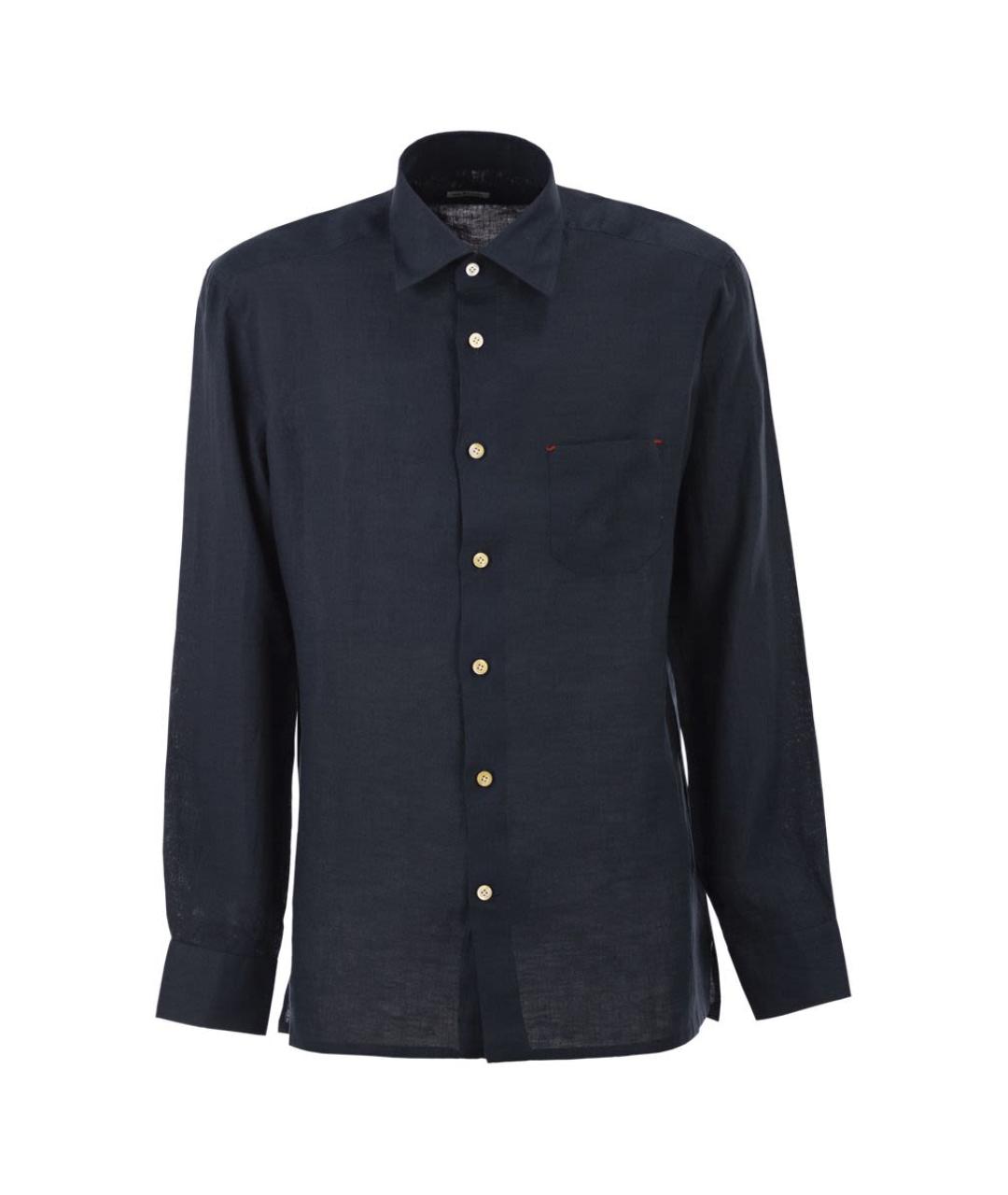 KITON Темно-синяя льняная кэжуал рубашка, фото 1