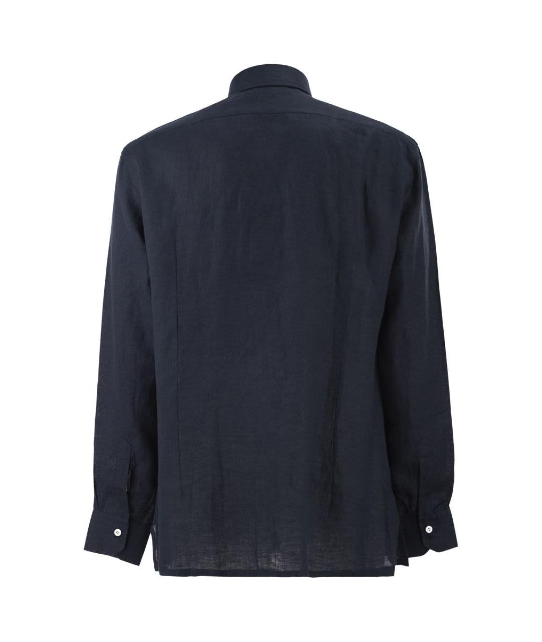 KITON Темно-синяя льняная кэжуал рубашка, фото 2