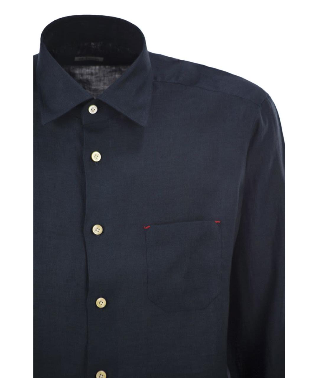 KITON Темно-синяя льняная кэжуал рубашка, фото 4
