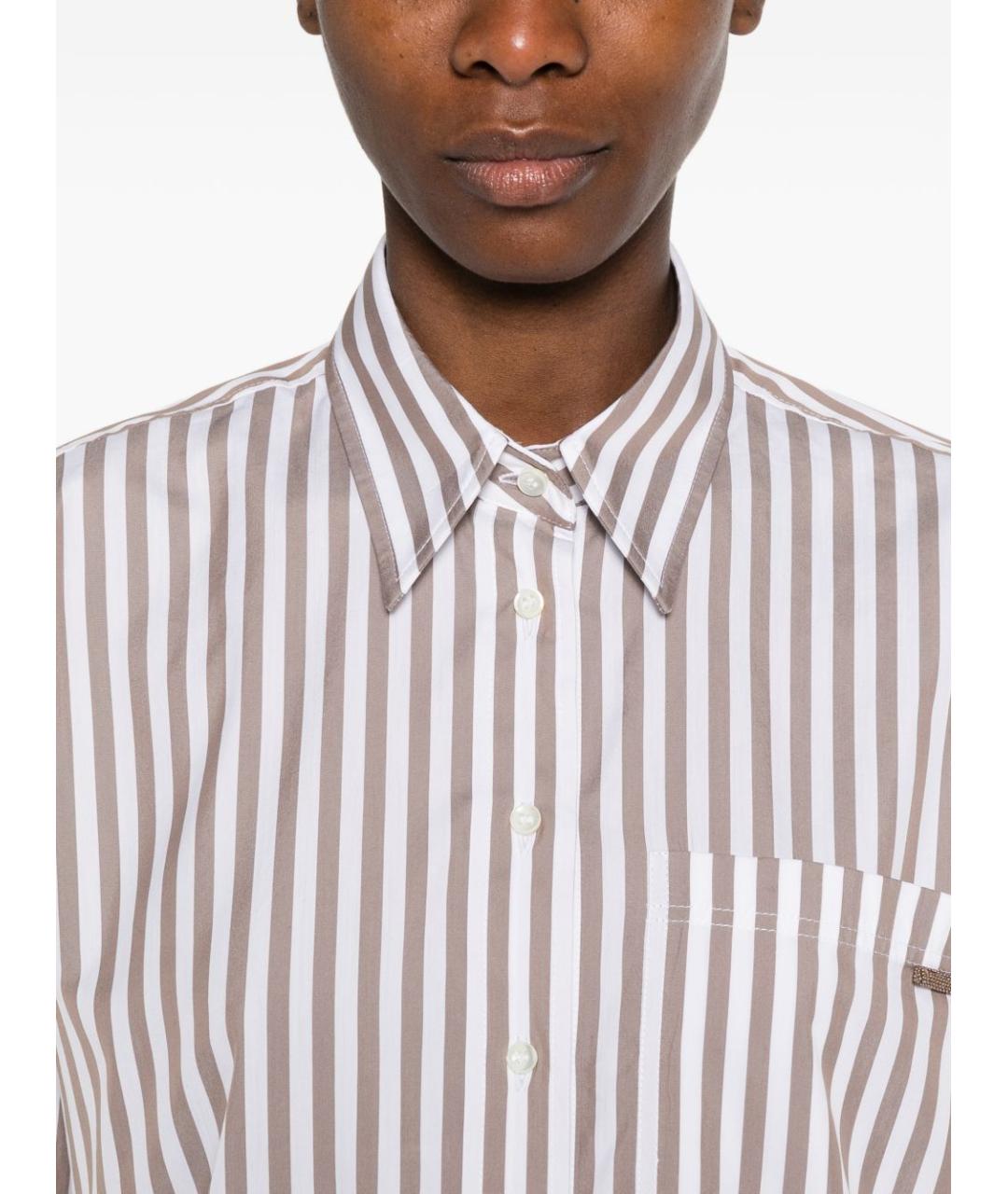 BRUNELLO CUCINELLI Коричневая хлопковая рубашка, фото 3