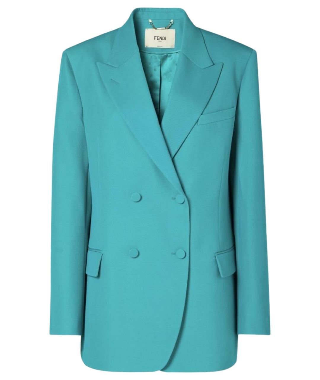 FENDI Бирюзовый шерстяной жакет/пиджак, фото 1