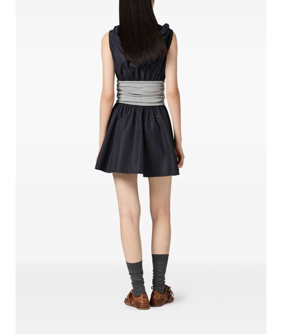 MIU MIU Темно-синее полиэстеровое повседневное платье, фото 5