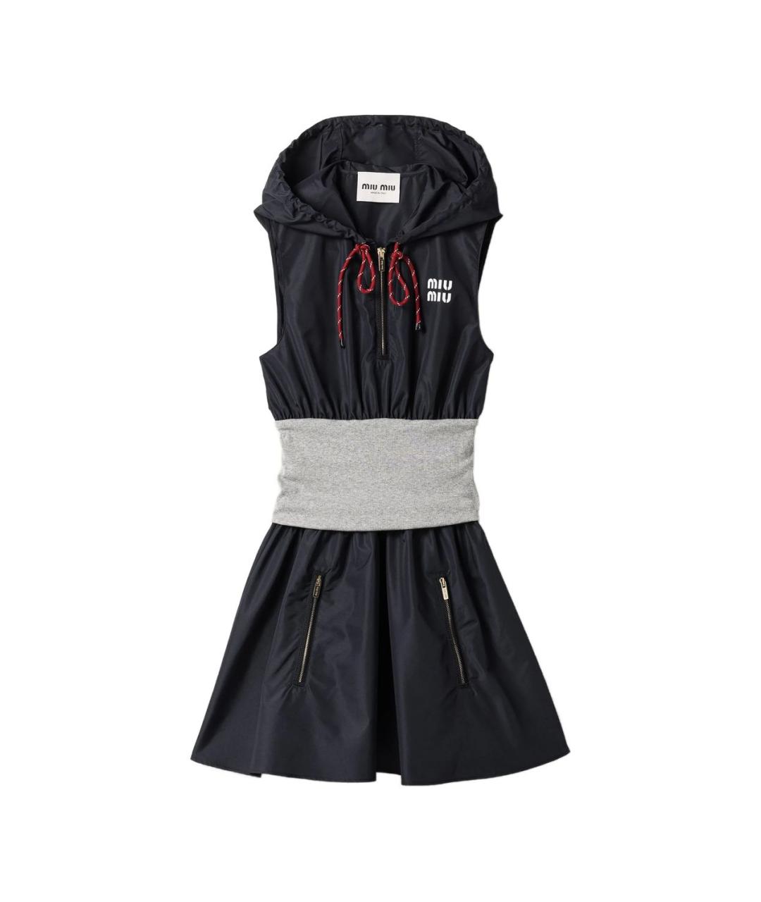 MIU MIU Темно-синее полиэстеровое повседневное платье, фото 1