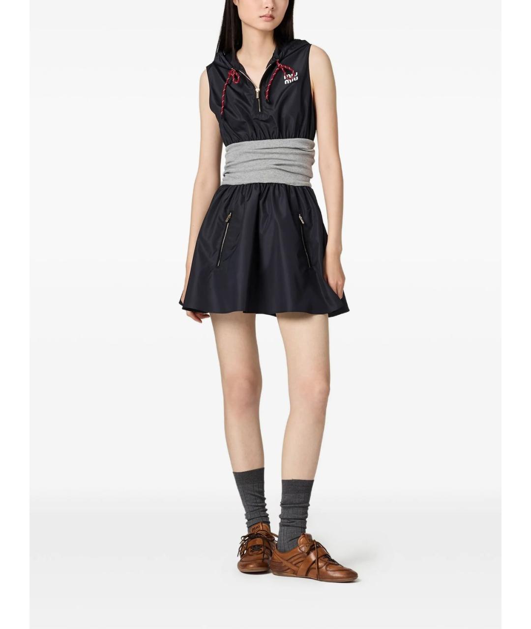 MIU MIU Темно-синее полиэстеровое повседневное платье, фото 2