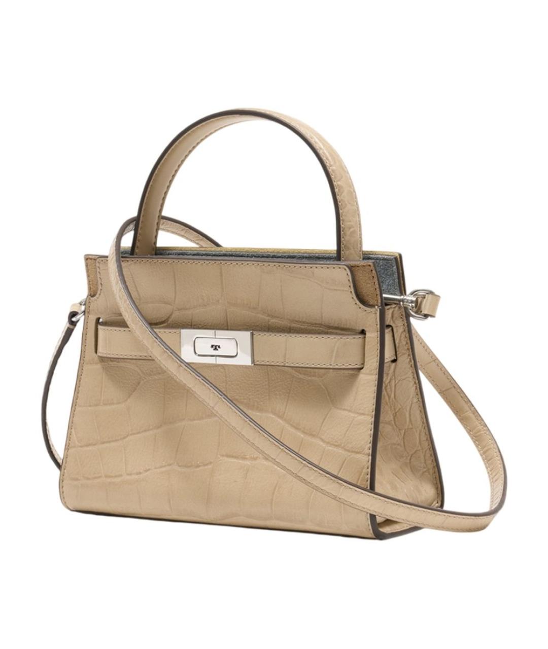 TORY BURCH Бежевая кожаная сумка с короткими ручками, фото 2
