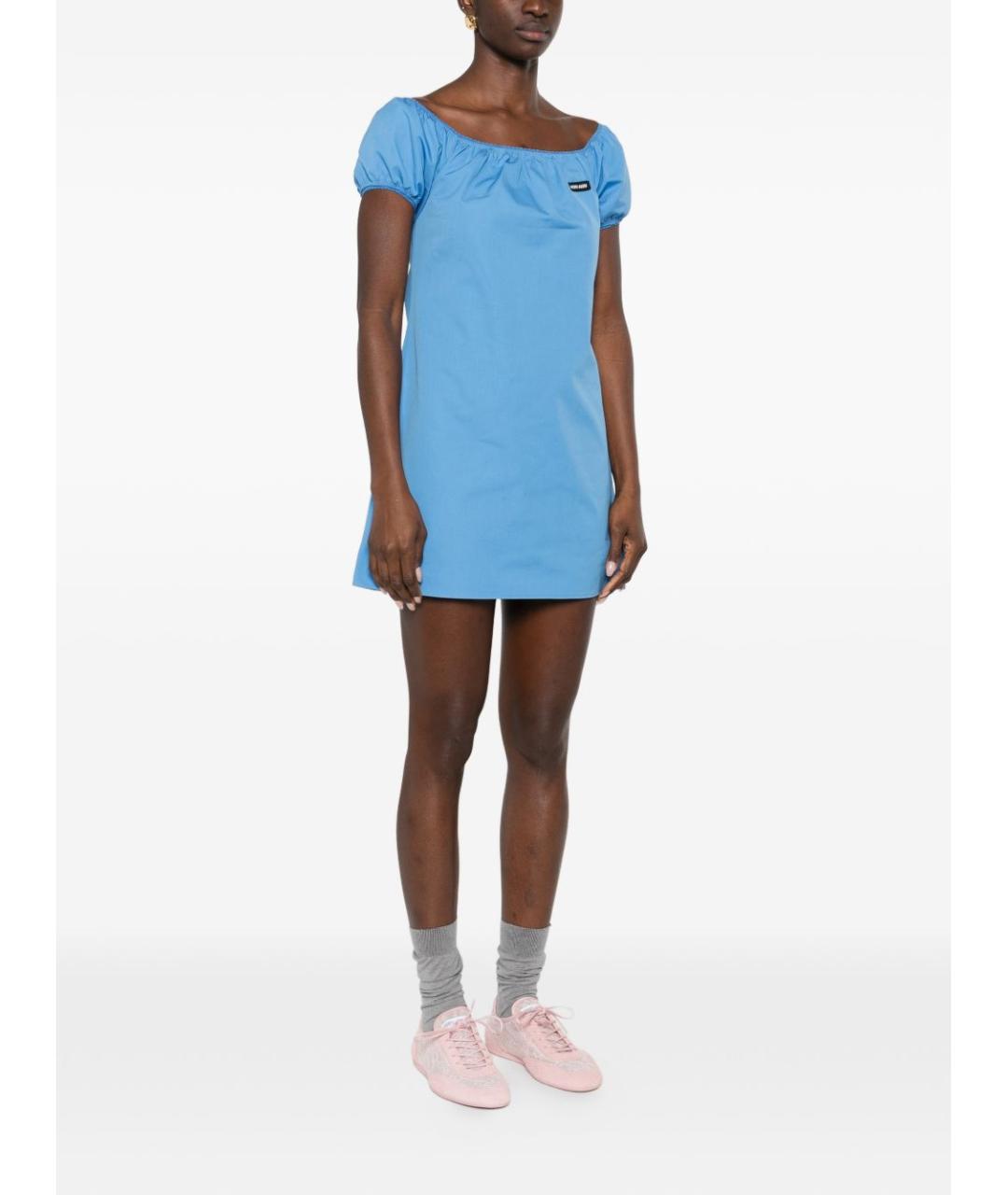 MIU MIU Голубое хлопковое повседневное платье, фото 2