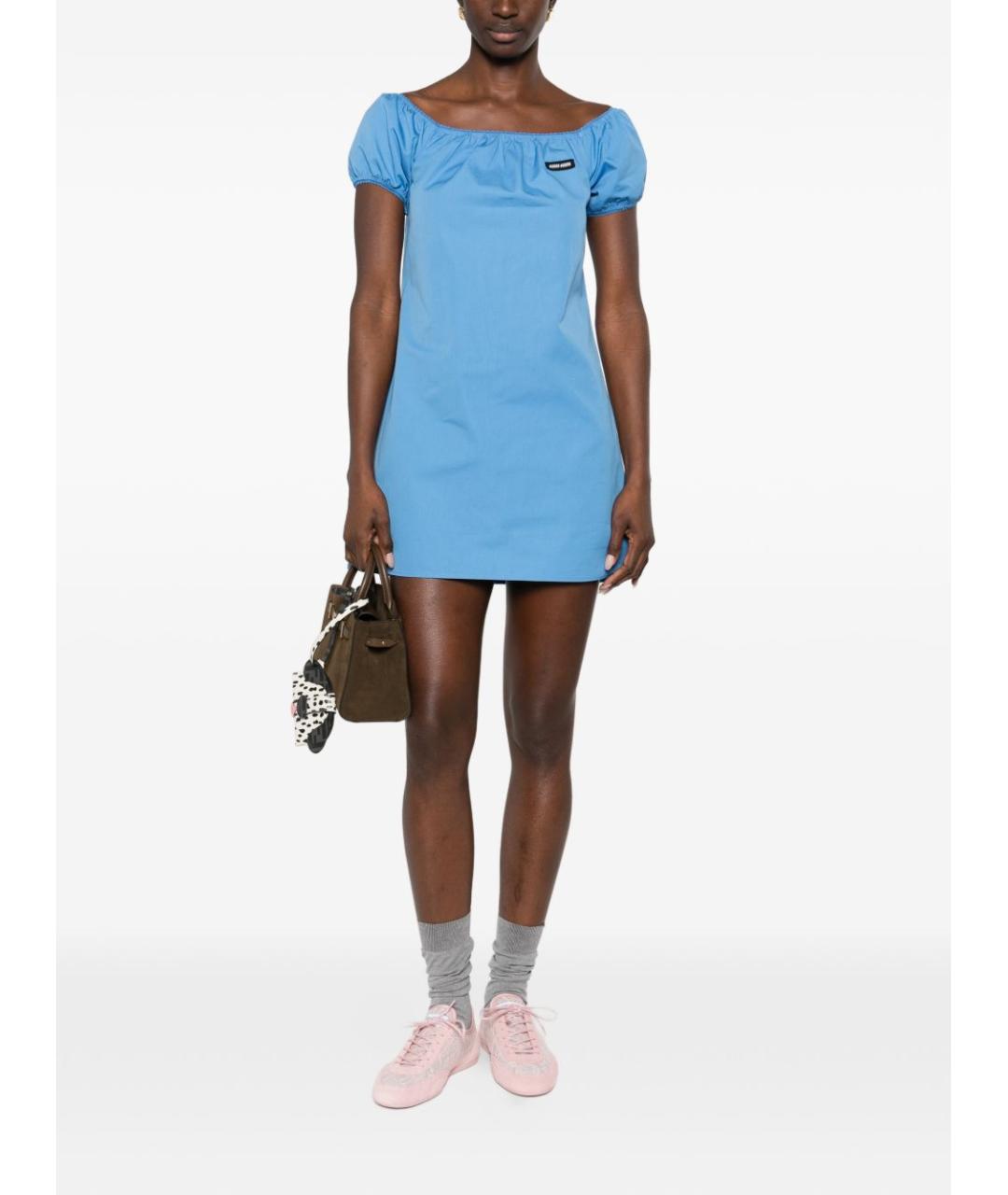 MIU MIU Голубое хлопковое повседневное платье, фото 5
