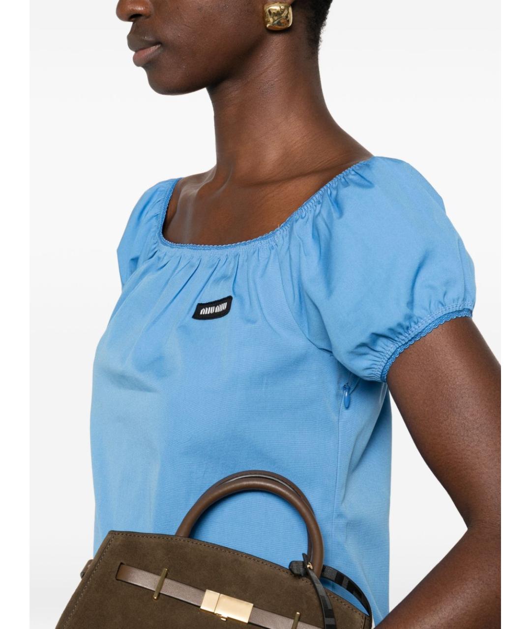 MIU MIU Голубое хлопковое повседневное платье, фото 3