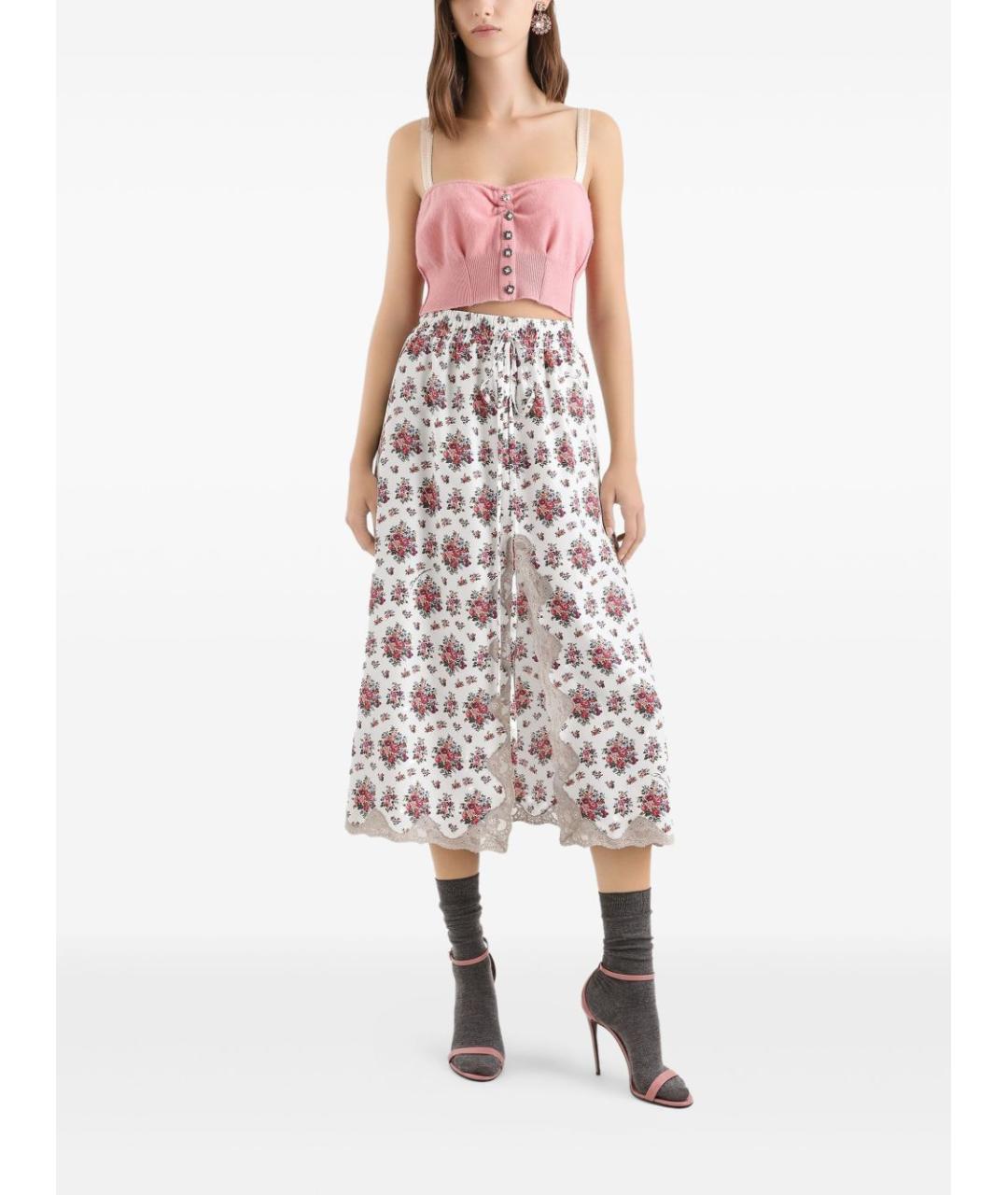 DOLCE&GABBANA Белая шелковая юбка миди, фото 4