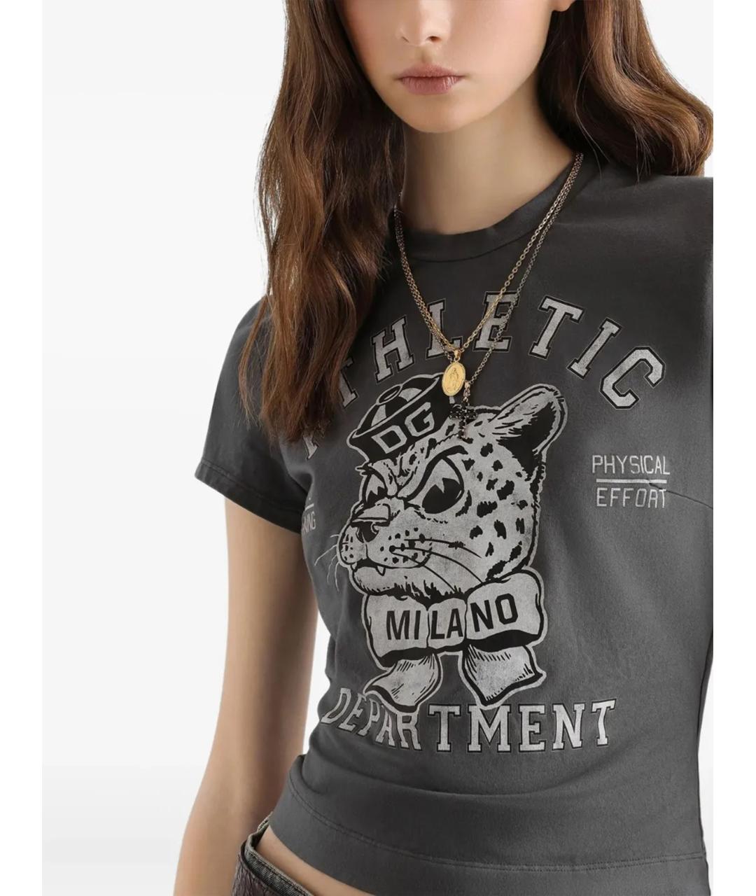 DOLCE&GABBANA Серая хлопковая футболка, фото 5