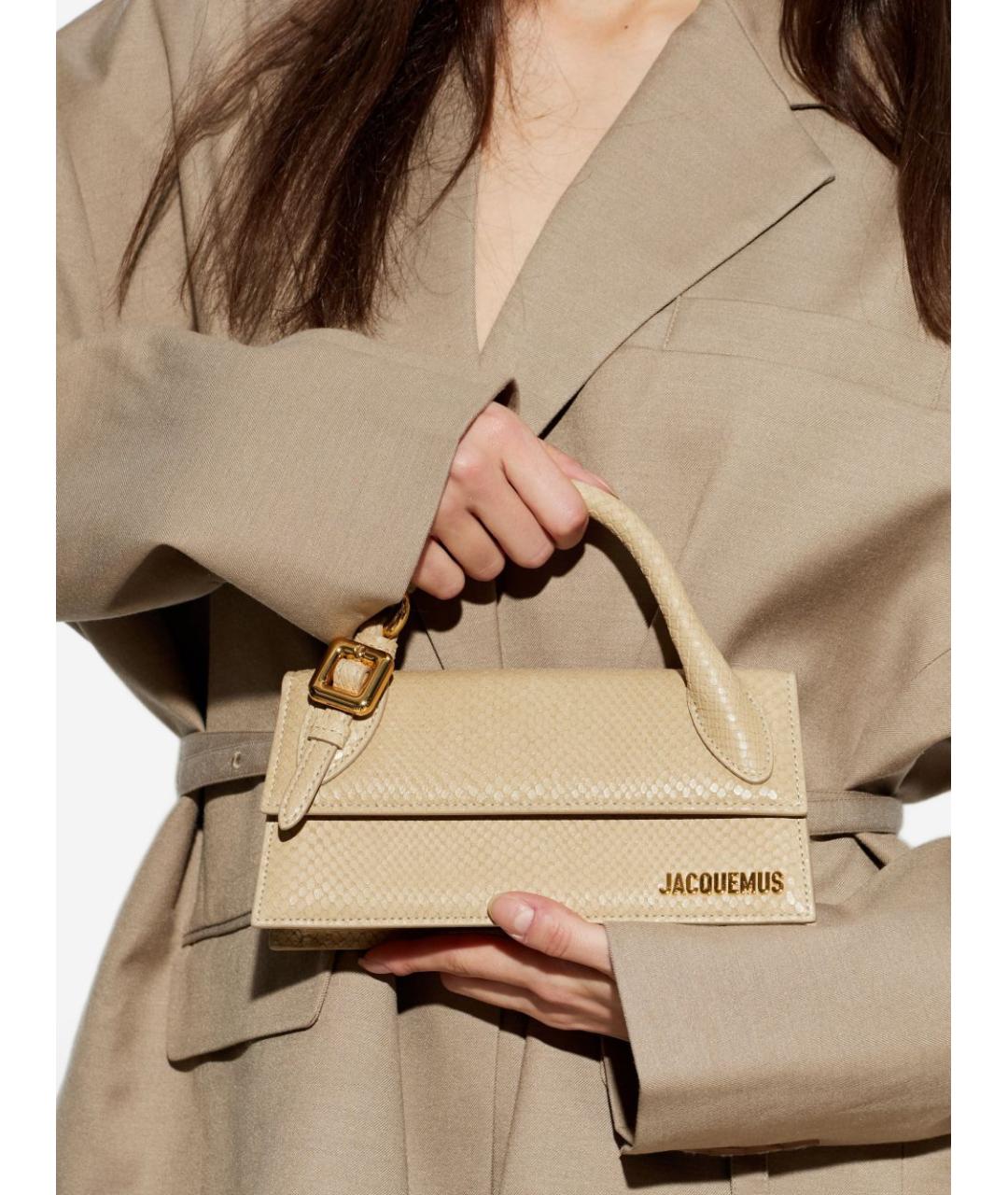 JACQUEMUS Бежевая кожаная сумка с короткими ручками, фото 2