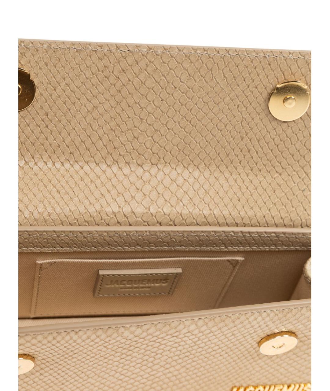 JACQUEMUS Бежевая кожаная сумка с короткими ручками, фото 3