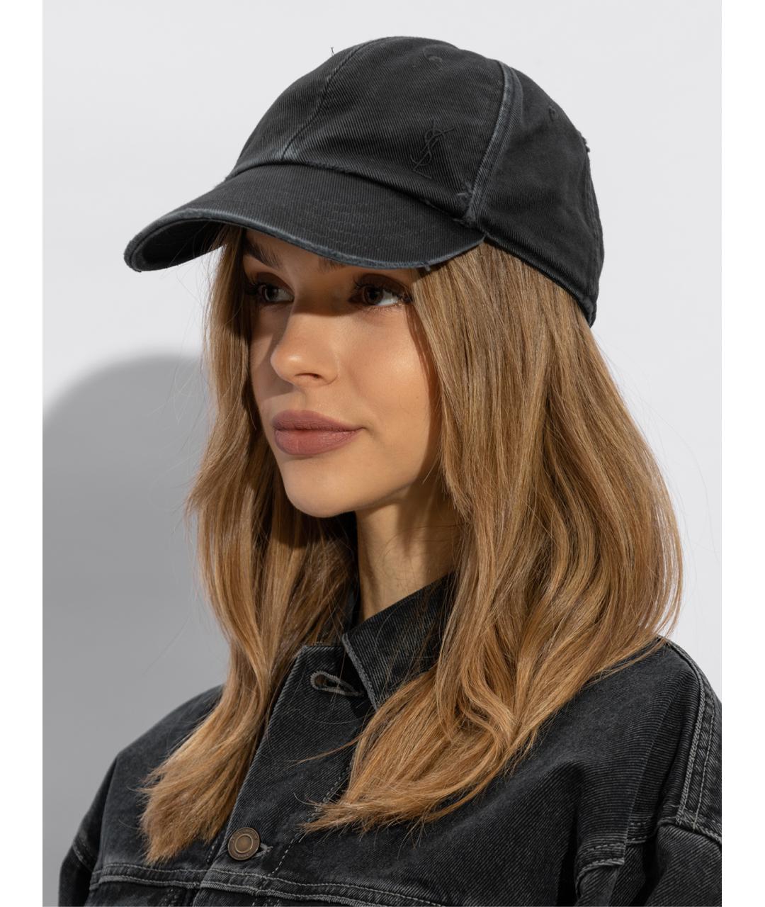 SAINT LAURENT Черная хлопковая кепка, фото 4