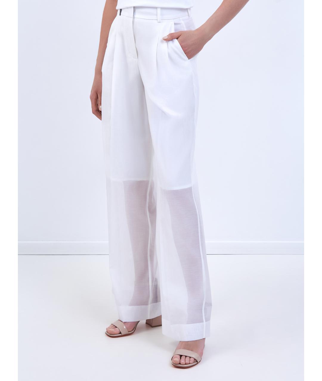 PESERICO Белые хлопковые прямые брюки, фото 3