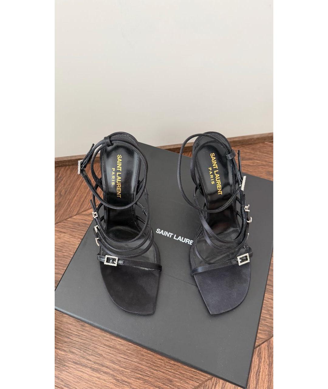 SAINT LAURENT Черные текстильные босоножки, фото 3