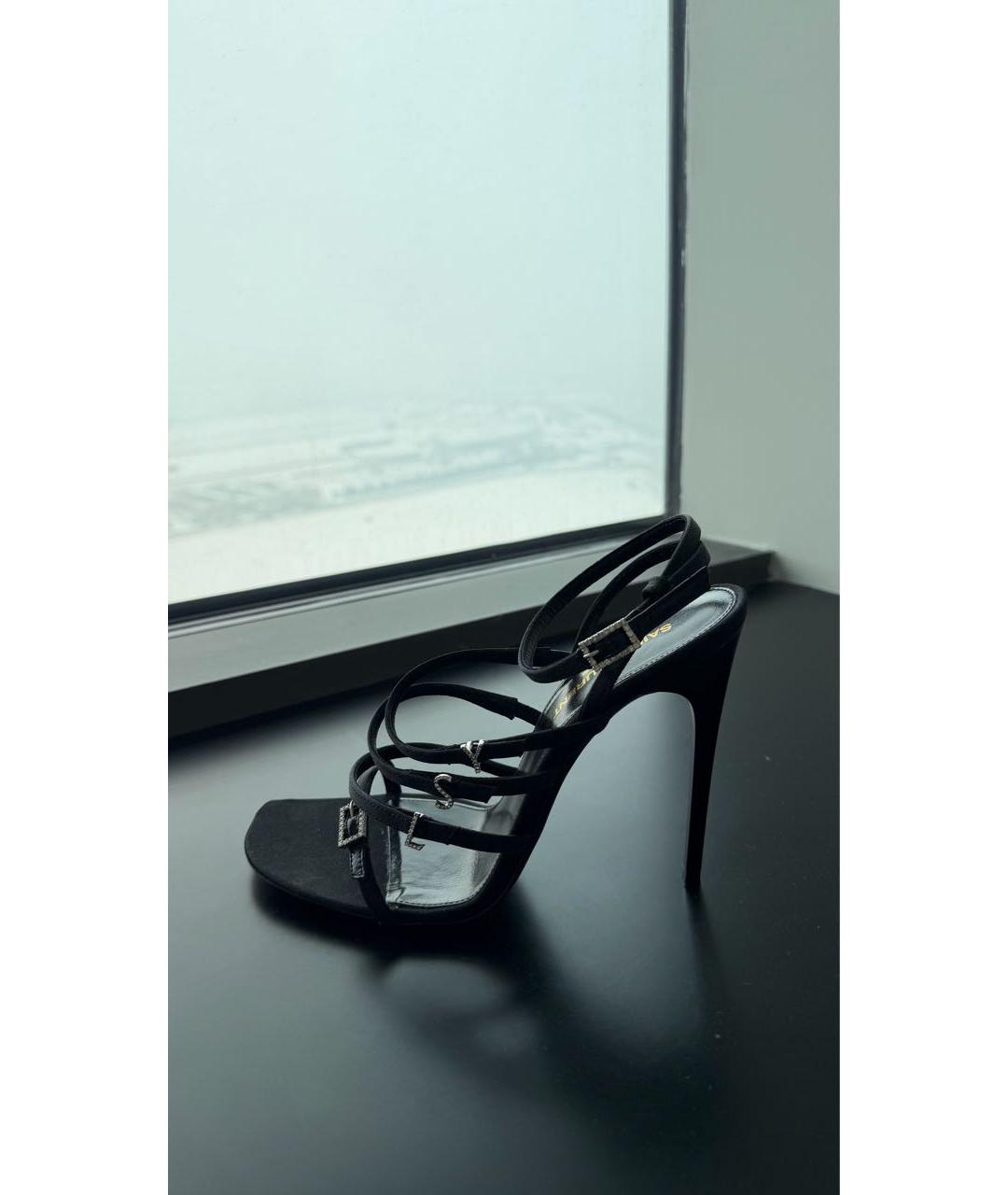 SAINT LAURENT Черные текстильные босоножки, фото 8