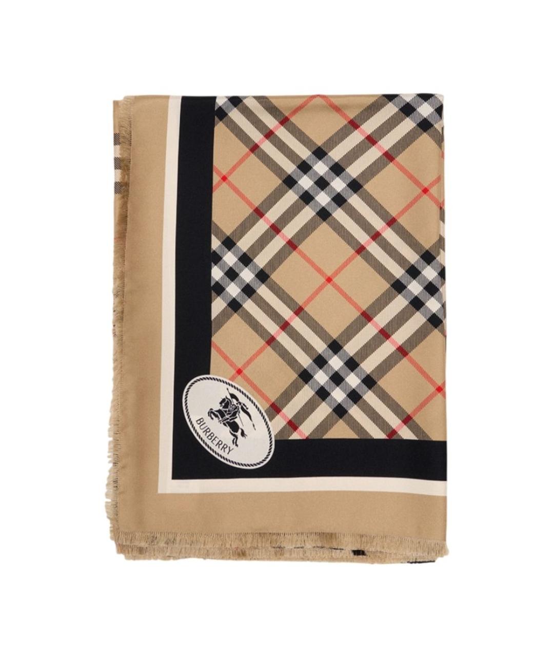 BURBERRY Бежевый шелковый шарф, фото 1