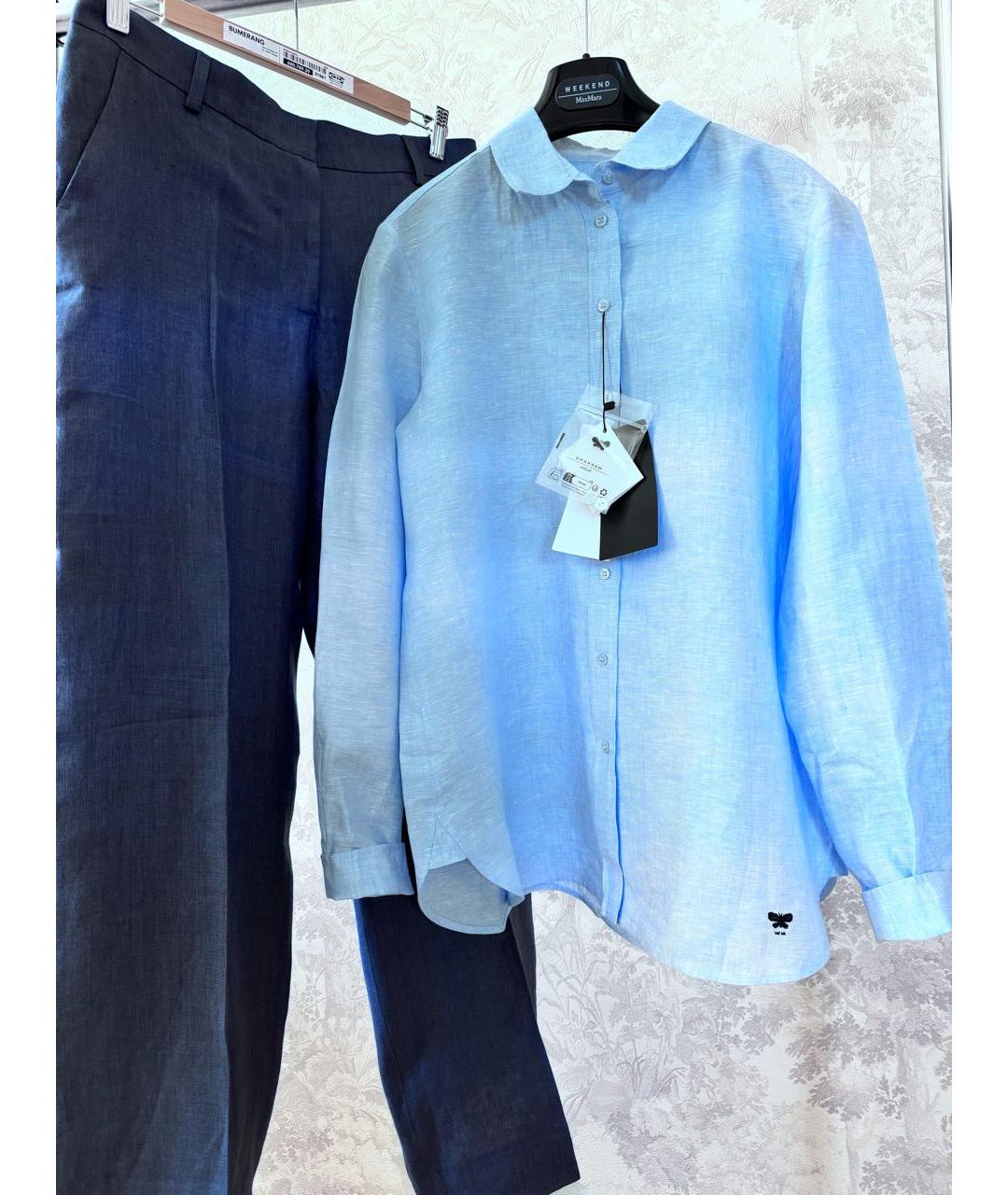 WEEKEND MAX MARA Голубая льняная рубашка, фото 3