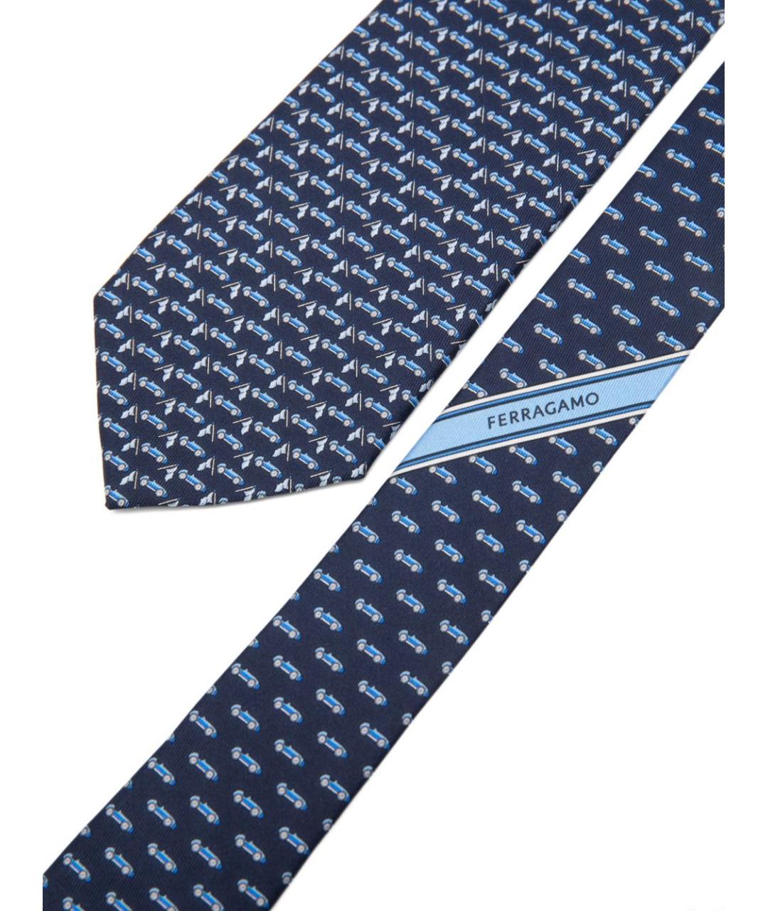 FERRAGAMO Синий шелковый галстук, фото 2