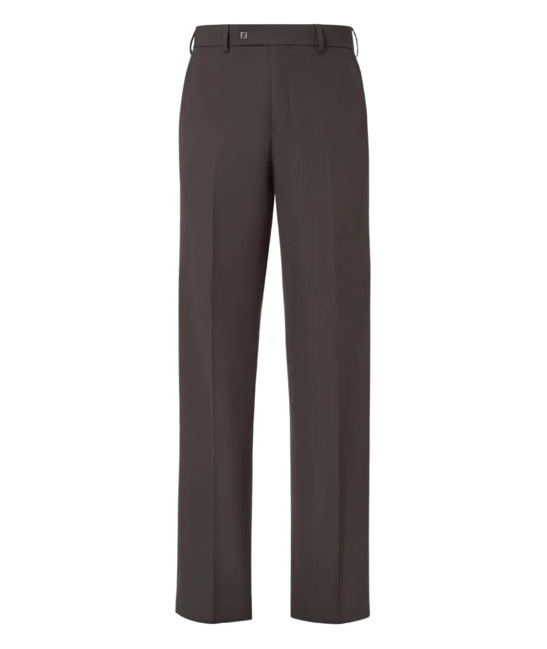 FENDI Коричневые шерстяные повседневные брюки, фото 1