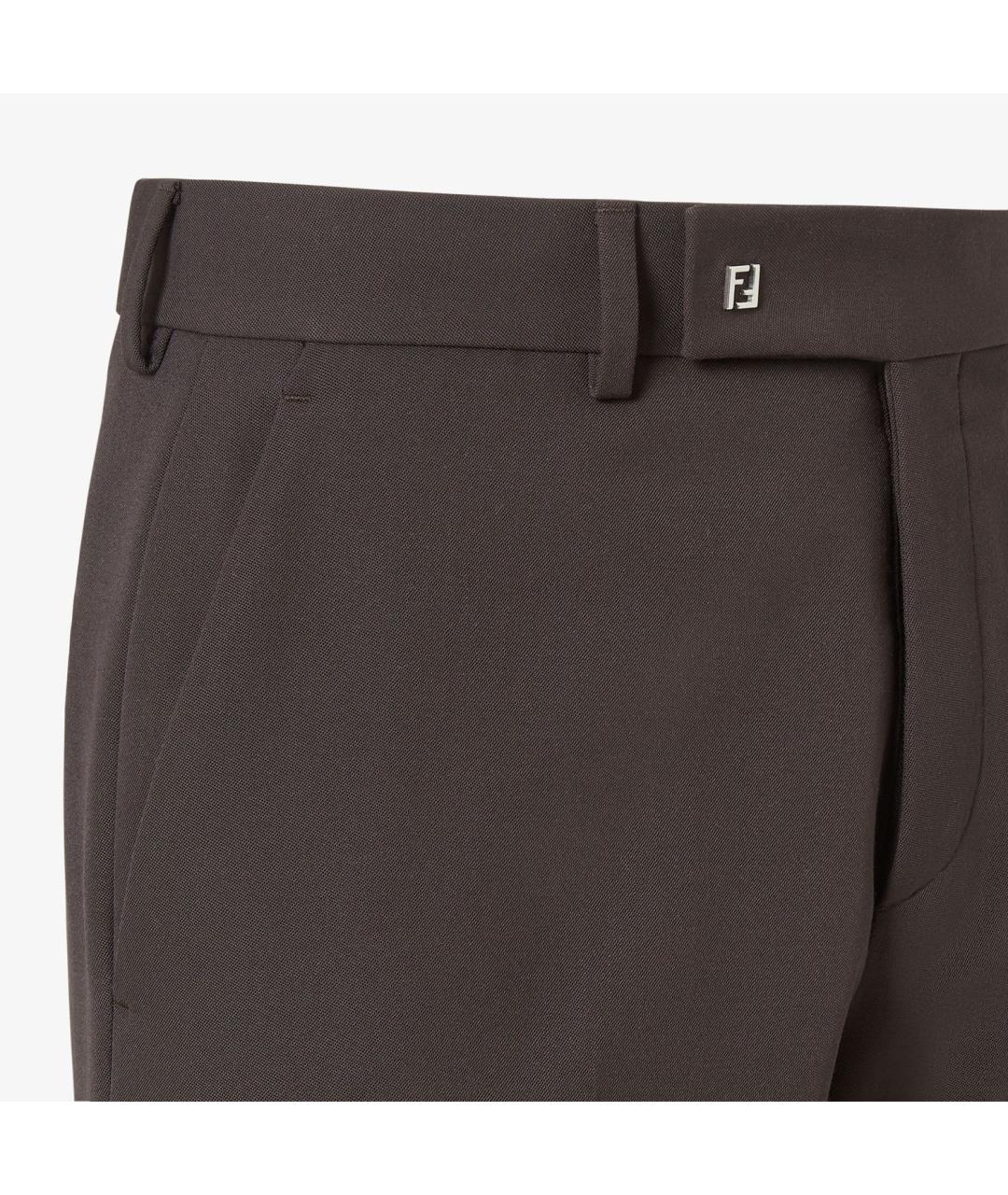 FENDI Коричневые шерстяные повседневные брюки, фото 3