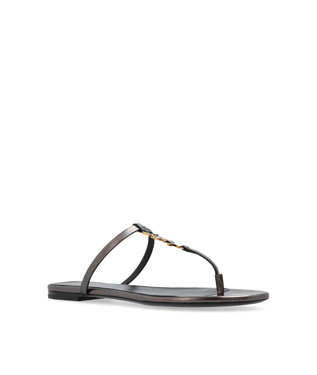 SAINT LAURENT Коричневые кожаные шлепанцы, фото 2