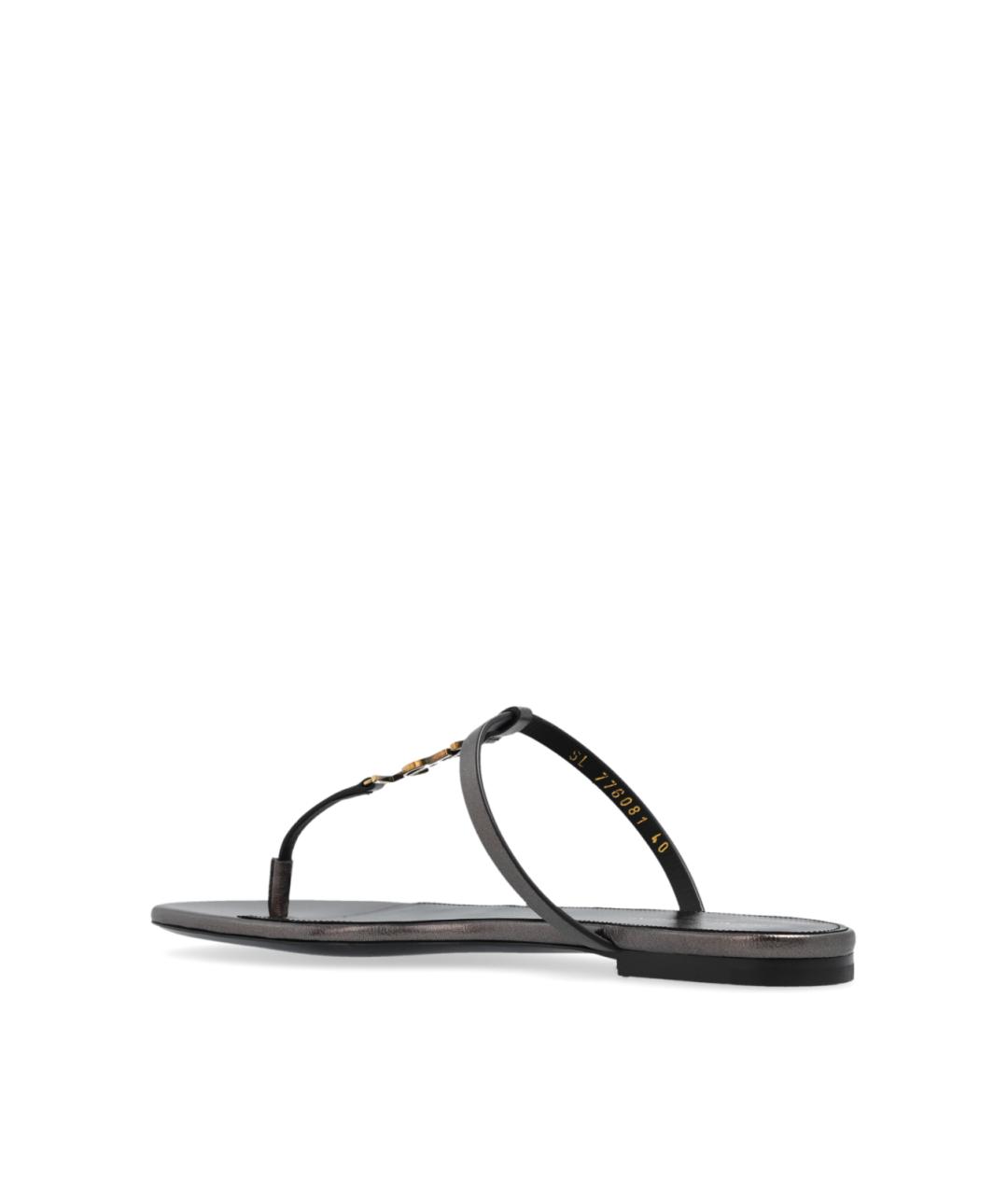 SAINT LAURENT Коричневые кожаные шлепанцы, фото 3