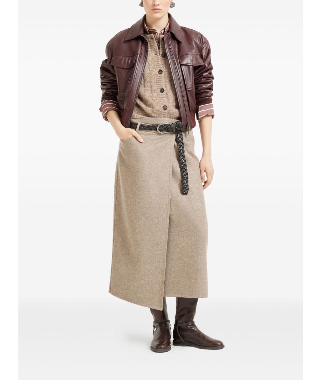 BRUNELLO CUCINELLI Бежевая шерстяная юбка миди, фото 2