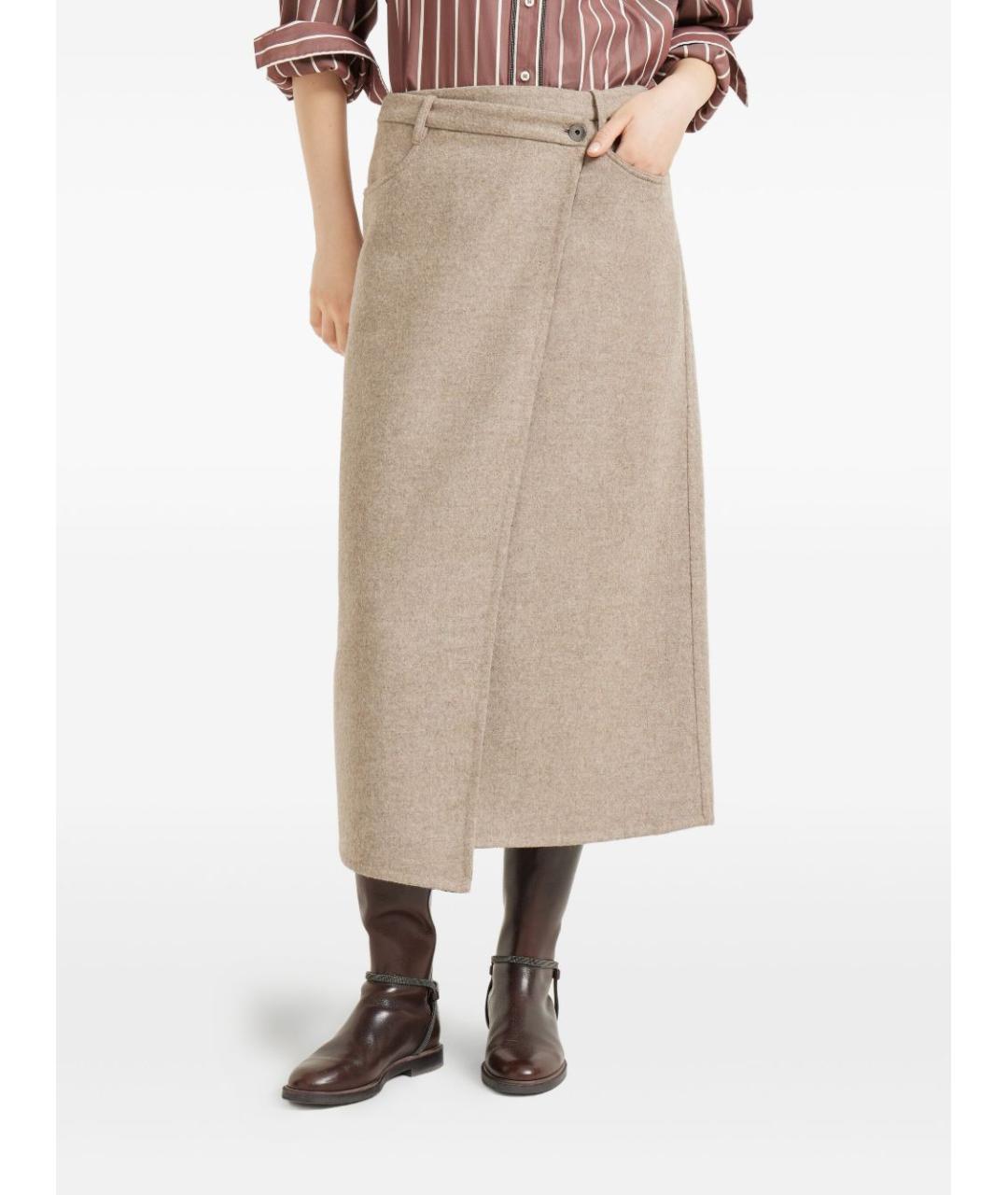 BRUNELLO CUCINELLI Бежевая шерстяная юбка миди, фото 5