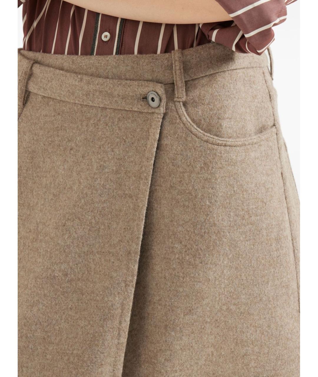 BRUNELLO CUCINELLI Бежевая шерстяная юбка миди, фото 4