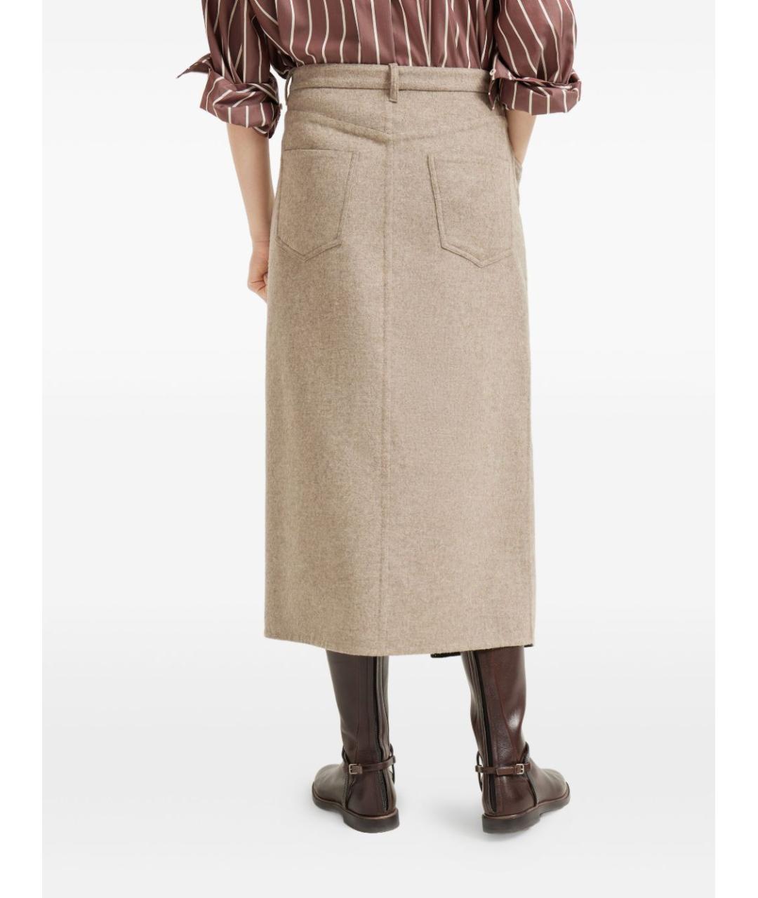 BRUNELLO CUCINELLI Бежевая шерстяная юбка миди, фото 3
