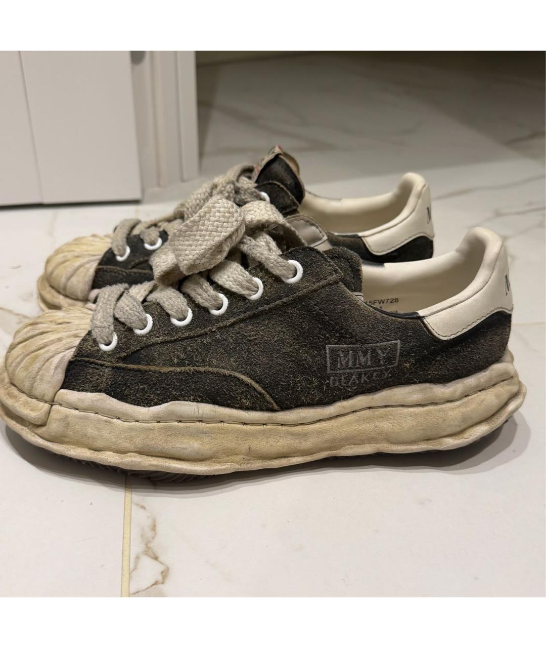 MAISON MIHARA YASUHIRO Антрацитовые замшевые низкие кроссовки / кеды, фото 7