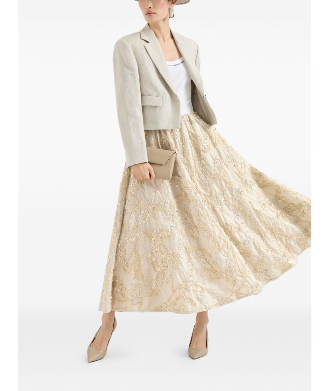 BRUNELLO CUCINELLI Бежевая хлопковая юбка миди, фото 2