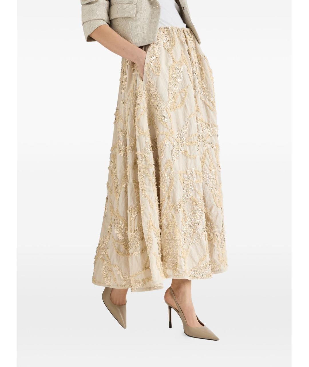 BRUNELLO CUCINELLI Бежевая хлопковая юбка миди, фото 4