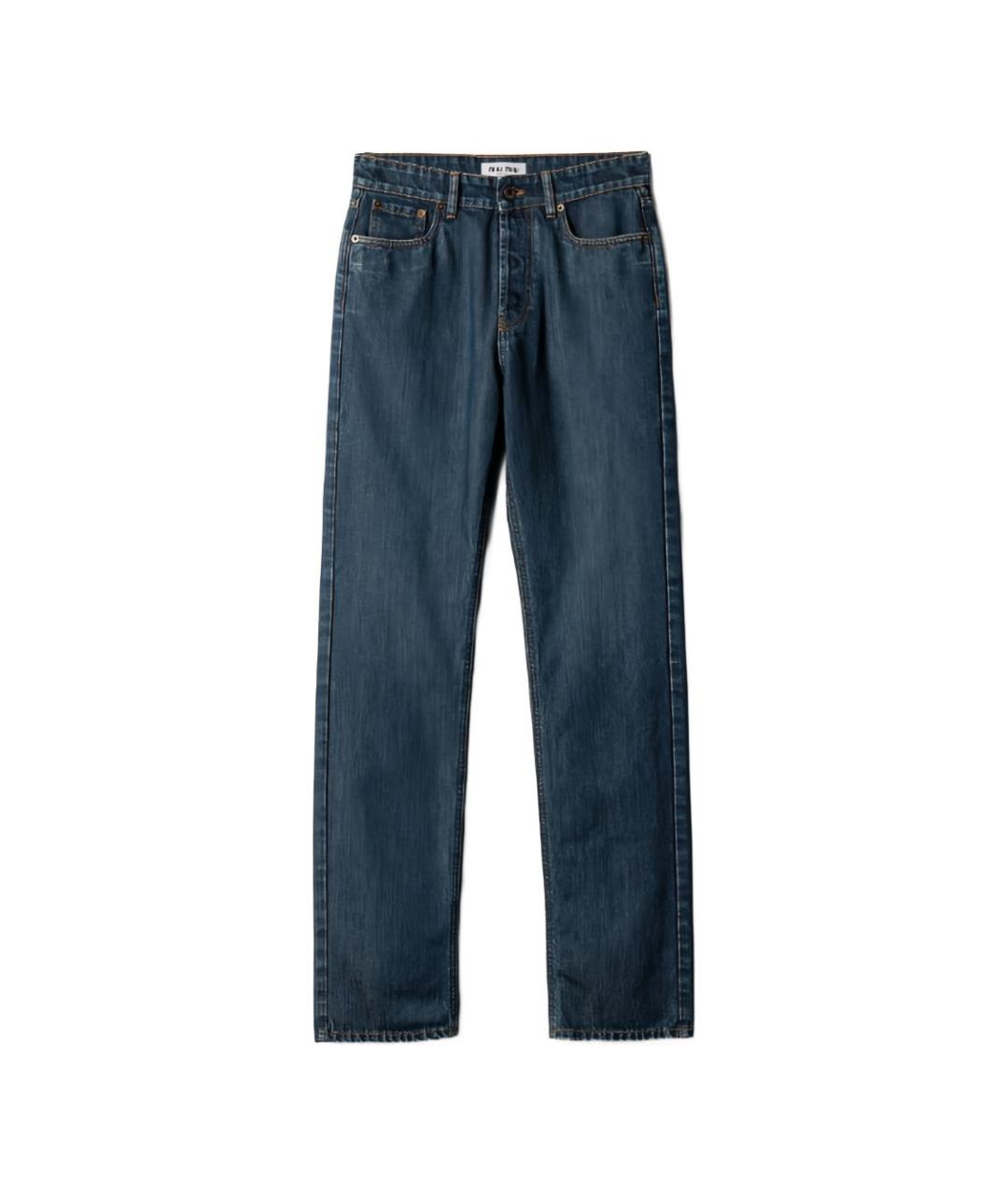 MIU MIU Темно-синие хлопковые прямые джинсы, фото 1