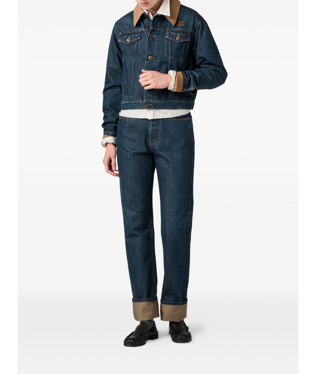 MIU MIU Темно-синие хлопковые прямые джинсы, фото 2