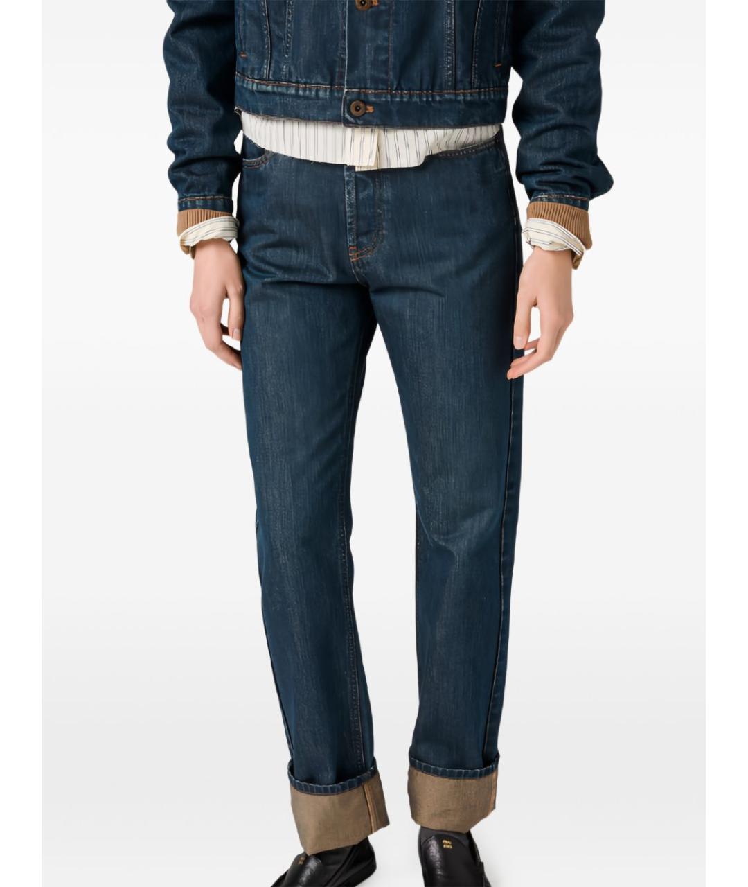 MIU MIU Темно-синие хлопковые прямые джинсы, фото 3