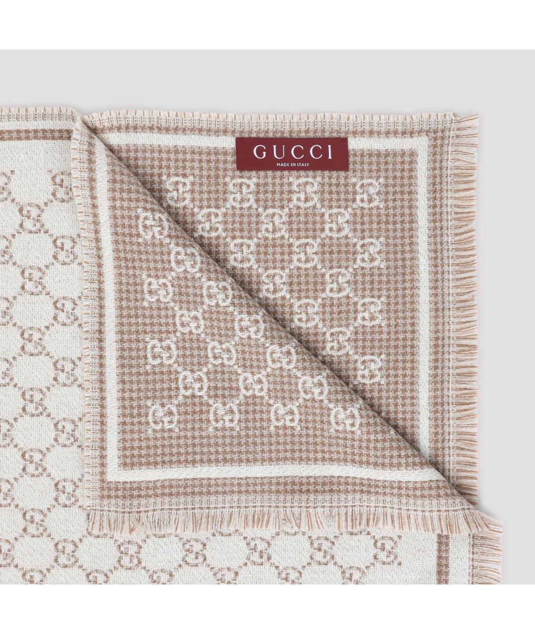 GUCCI Бежевый шерстяной шарф, фото 3