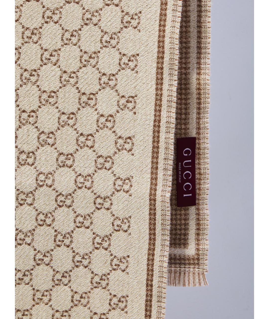 GUCCI Бежевый шерстяной шарф, фото 2