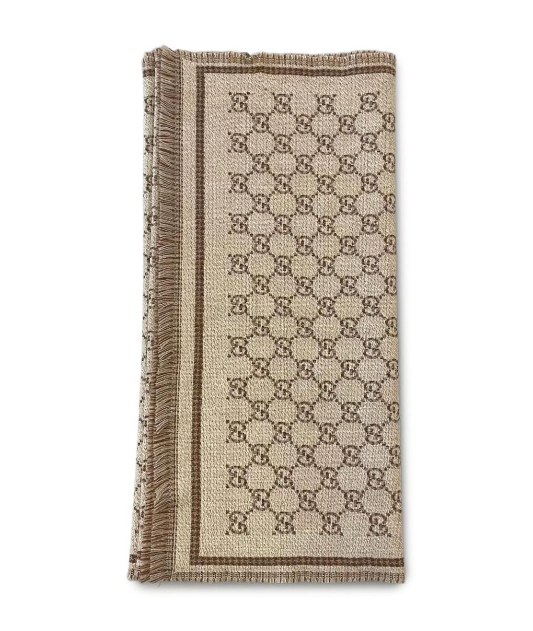 GUCCI Бежевый шерстяной шарф, фото 4