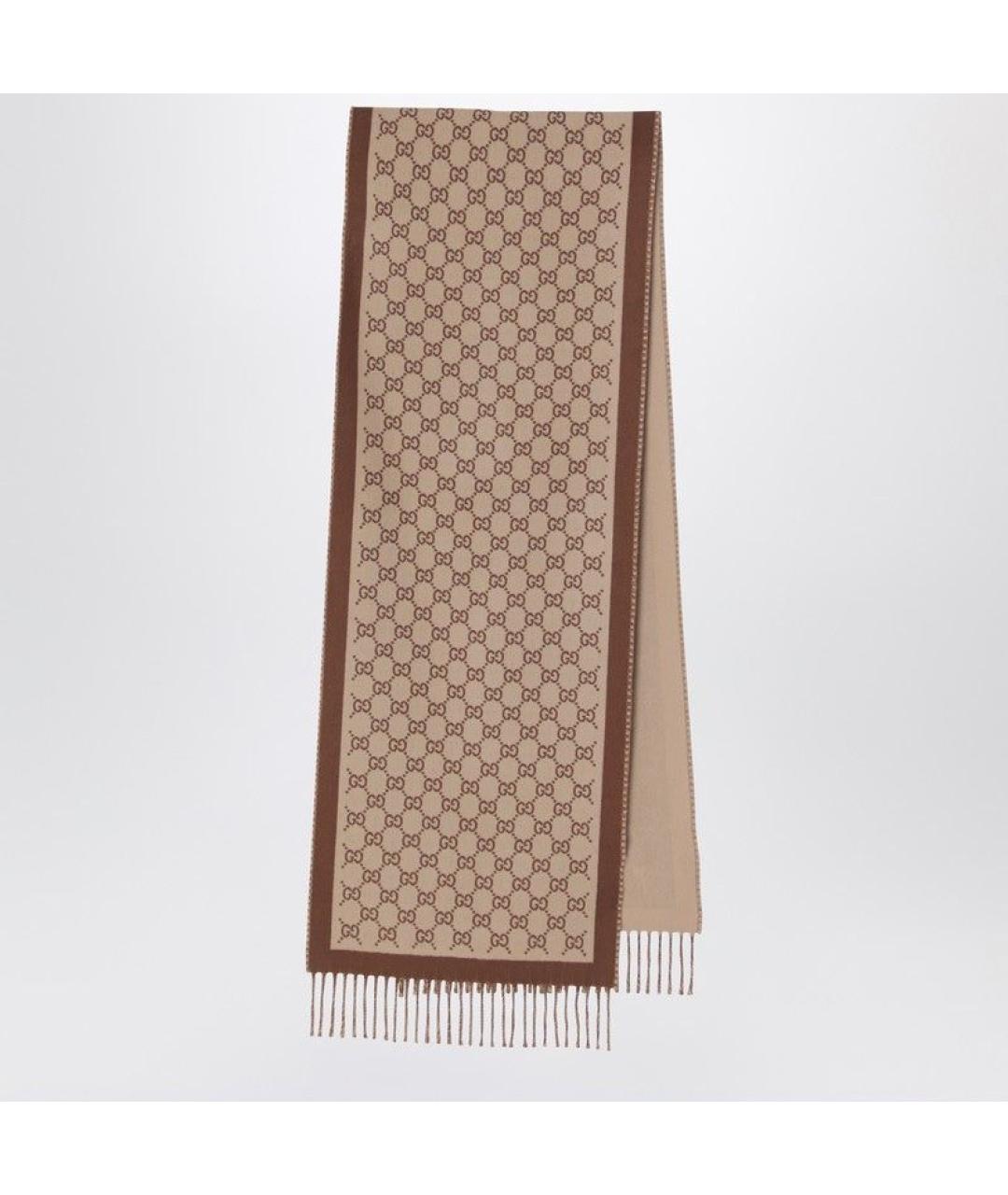 GUCCI Коричневый шерстяной шарф, фото 2
