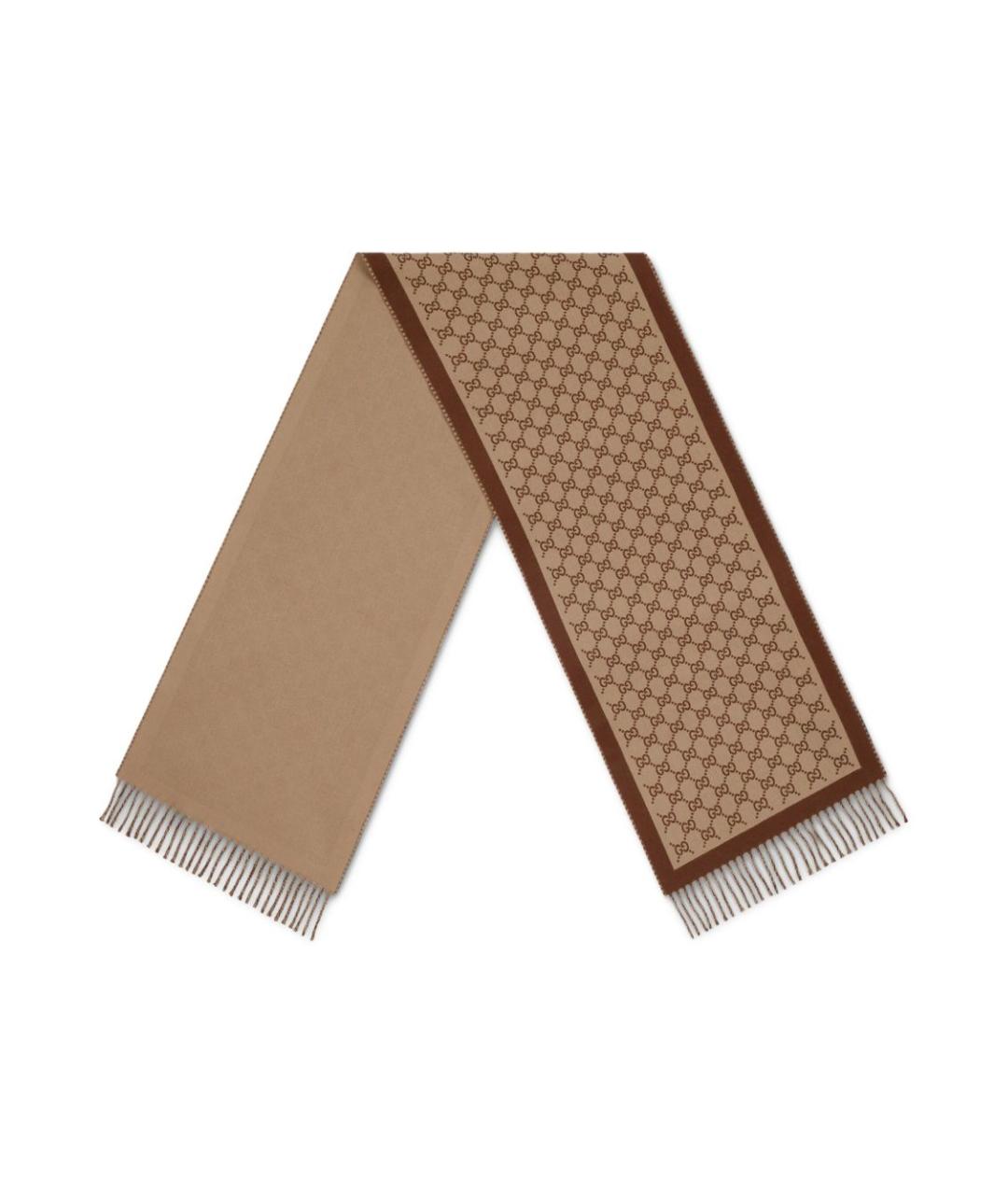 GUCCI Коричневый шерстяной шарф, фото 1