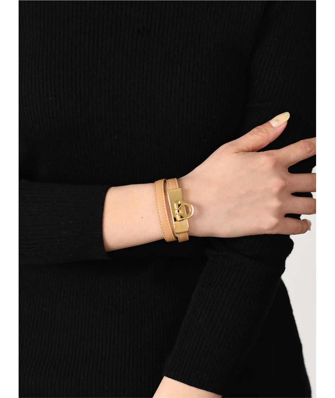 FERRAGAMO Бежевый кожаный браслет, фото 4